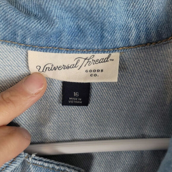 Universal Thread Long Sleeve Zip Up Light Wash Long Length Denim Jacket, sz 16 - Picture 4 of 13